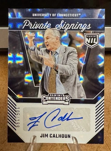 2024-25 CONTENDERS NIL UCONN HUSKIES JIM CALHOUN AUTO /199 PRIVATE SIGNINGS HOLO