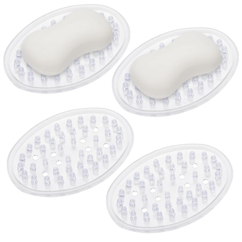 4 Pieces Plastic Soap Dish Clear Bar Holder Tray Self Draining Soap Saver wit...