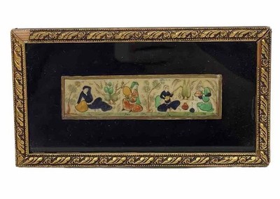 Vintage Miniature Persian Camel Bone Handmade Painting Framed Art Signed