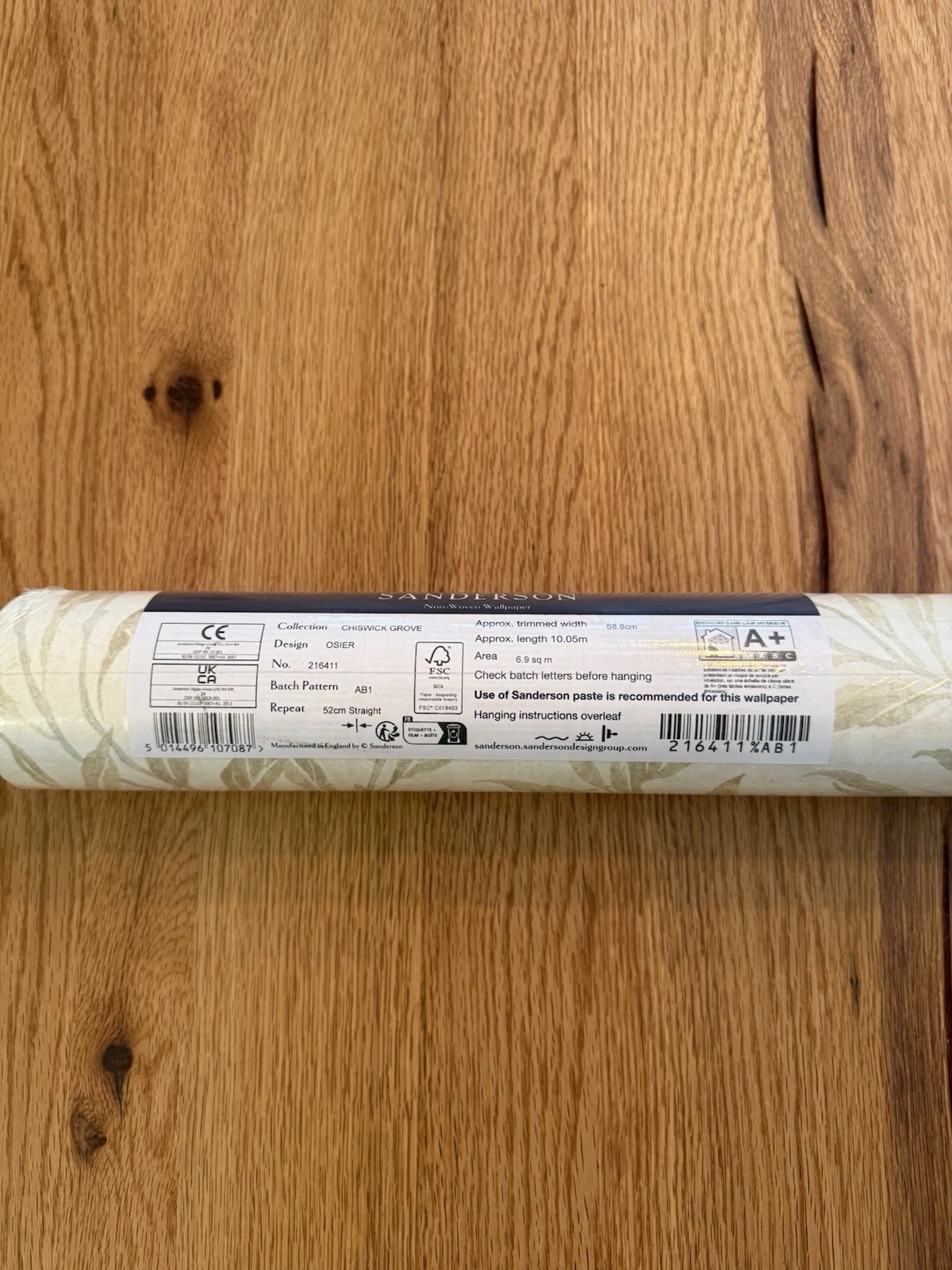 1 Roll Sanderson Chiswick Grove Osier Wallpaper 216411 Parchment/Cream - New 3