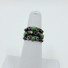 Vintage Taxco Mexico Sterling Silver Southwestern Green Gemstone Ring Size 5.75
