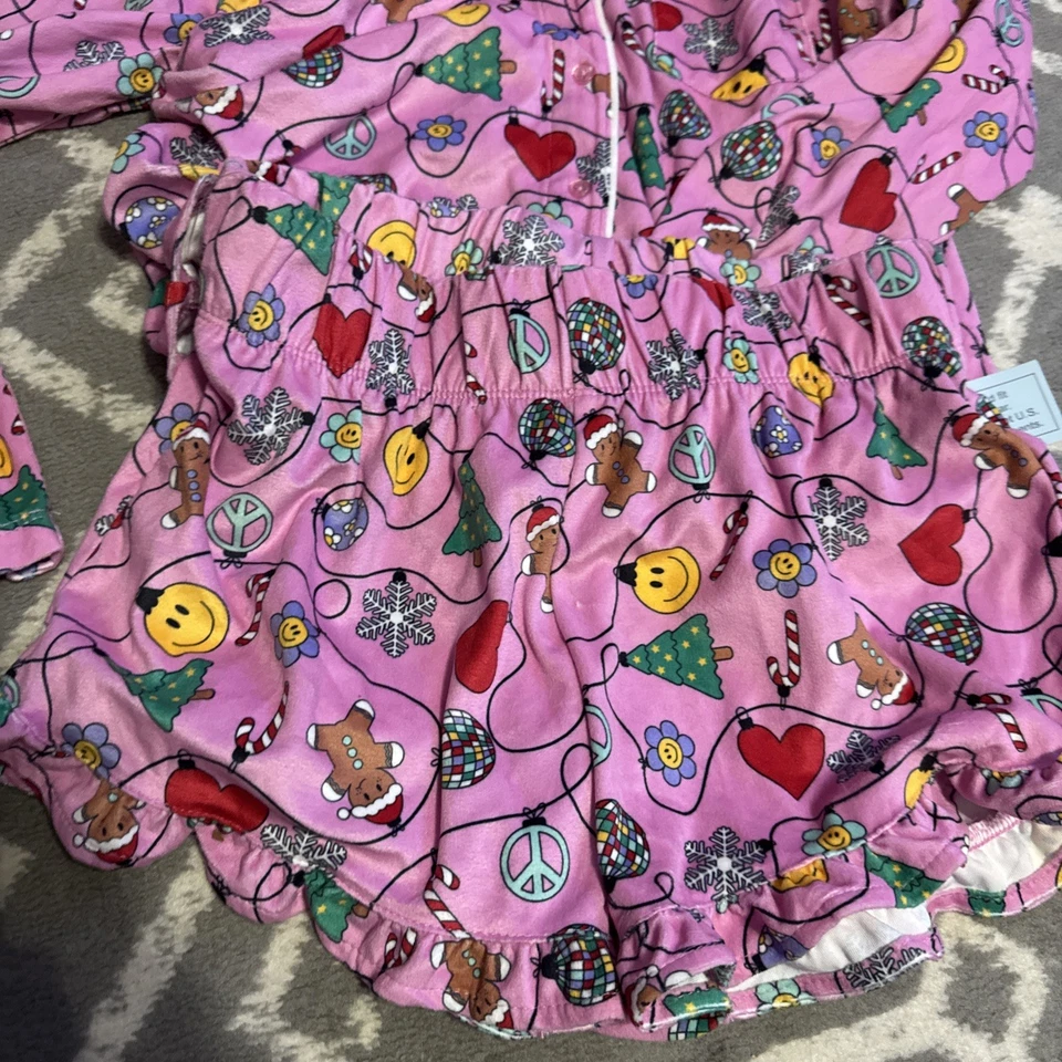 Nwt art class Girls Pajama Set L/S Button Top Shorts College Pink Velour Xl 14 - Image 2 of 3