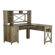 Pemberly Row Engineered Wood Farmhouse Hutch Desk with Cabinet in Brown