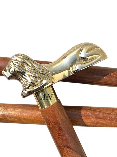 Bastón de madera marrón 37,2" - Bastón de madera con mango de latón León dorado -... - Imagen 6 de 8
