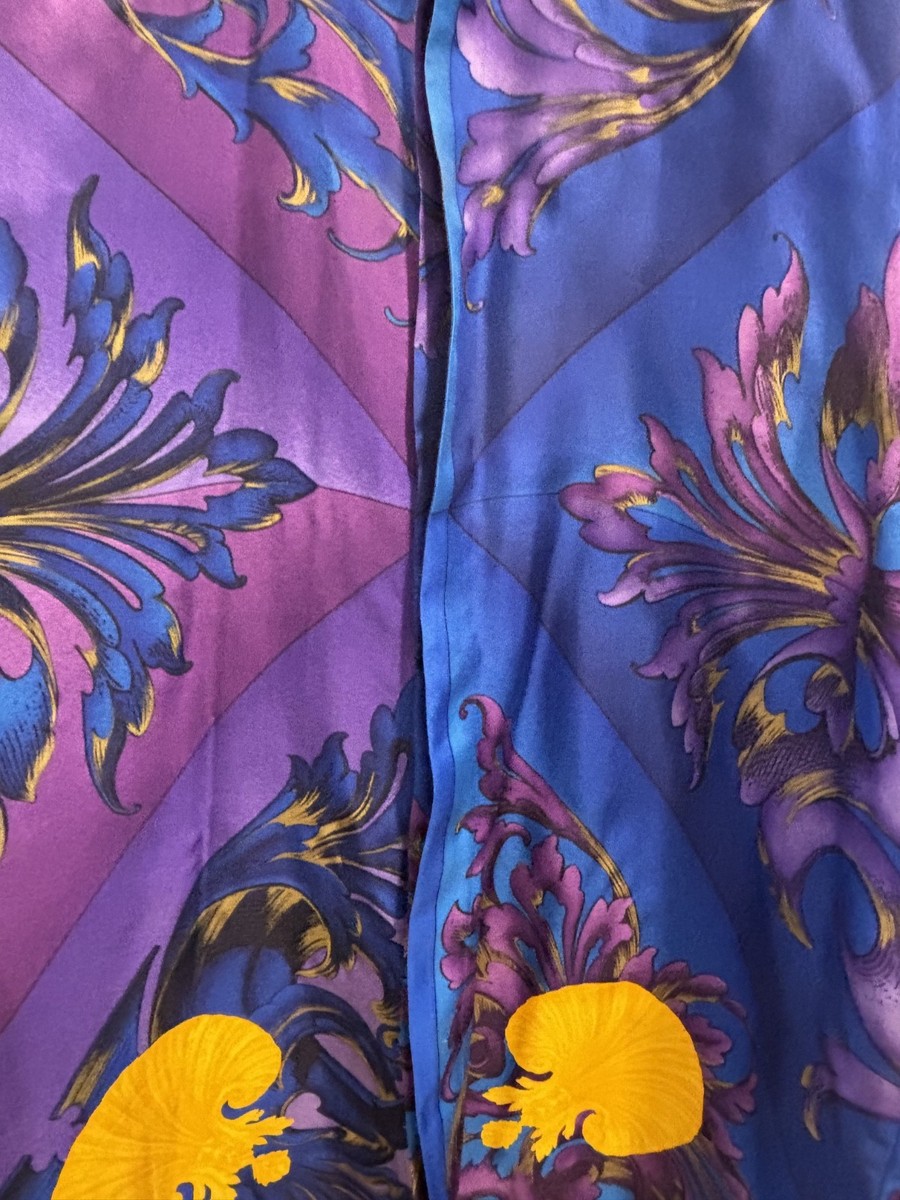 Vintage Gianni Versace Men's Cobalt, Purple, Gold Baroque Silk