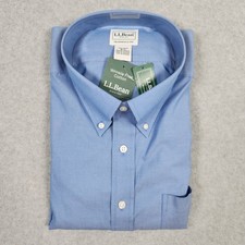 LL Bean Shirt Mens 18 37 Regular Blue Wrinkle Free Pinpoint Oxford Button Down