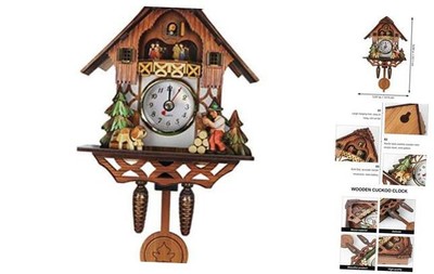  Wooden Wall Clock, Cuckoo Shaped Clock Antique Pendulum for Kids Home Room 