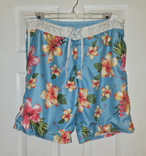 OP Ocean Pacific Mens Swim Trunks M 32-34 Blue Tropical Floral Coastal Resort