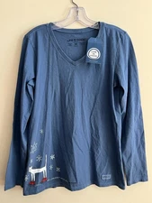 LIFE IS GOOD WOMENS CRUSHER CAT ON SKATES WINTER TEE SHIRT - NWT - M