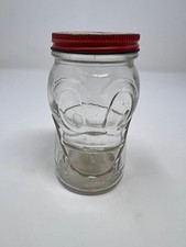 Vintage Donald Duck Disney Glass Kiddy Bank Nash Underwood Mustard Jar Coin Bank