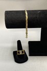 Sterling Silver 925 Vermeil Jewelry Set Braided Bracelet and Geometric Ring — photo 1