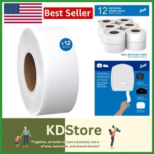 High-Capacity Recycled Jumbo Roll Toilet Paper -12 Rolls, 2-Ply, Eco-Friendly