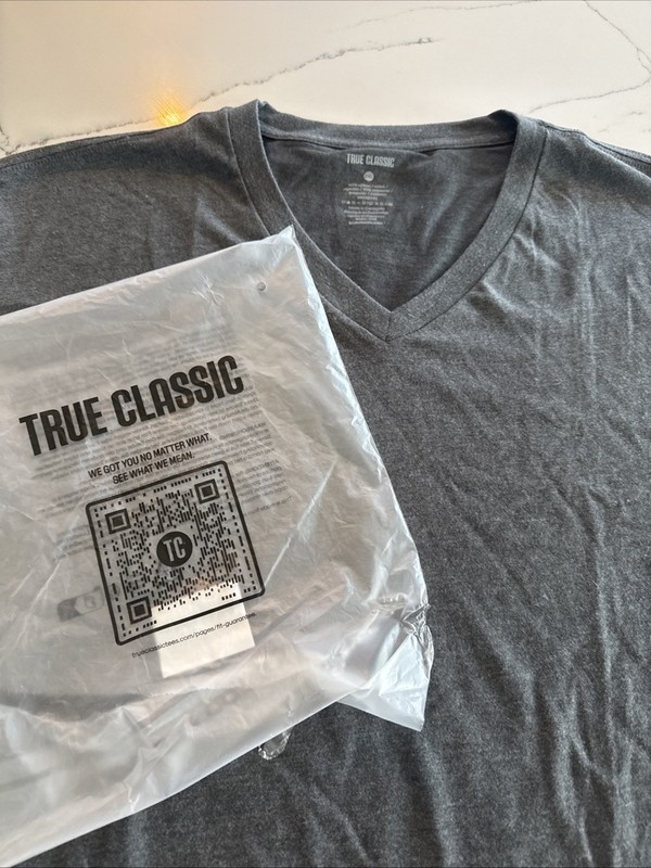 True Classic  Men's Gray V NECK Tee T Shirt  2X XXL