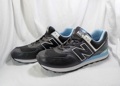 New Balance 574 Mens 16D Black Light Blue Leather Sneakers ML574NSE
