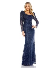  Mac Duggal 11187 Blue Embroidered Lace Applique Shoulder Detail Trumpet Gown 8