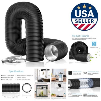 4'' Dryer Vent Hose, 16FT Flexible Duct with Clamps for HVAC Solutions