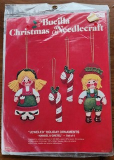 Vtg Bucilla 4 Jeweled Holiday Felt Ornaments Hansel & Gretel Kit #2333