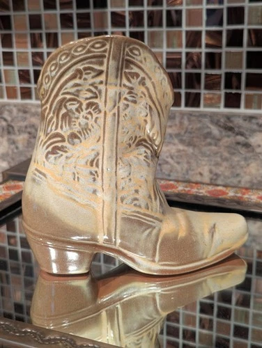 Vintage MCM Frankoma Wall Pocket Boot Planter Vase Brown Pottery  133 SEE PICS