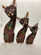 Vintage Wooden CatsFigure Set Of 3