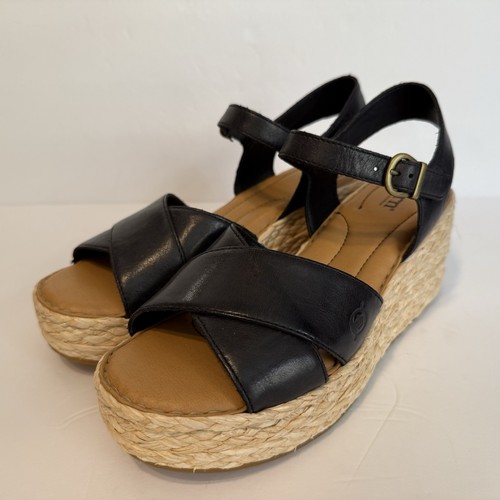 Sandalias Born Moriah BR0057903 Wms 9 negras correa al tobillo tacón de cuña “probadas” - Imagen 3 de 14