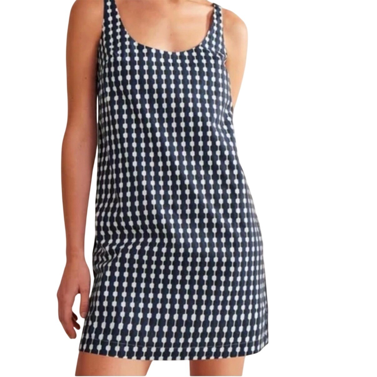 Boden Hexagon Geometric Cotton Shift Dress Scoop Neck Navy White US 8R D0656