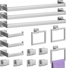 15-Piece Brushed Nickel Bathroom Accessories Set   23.6" Towel Bar Towel Ring