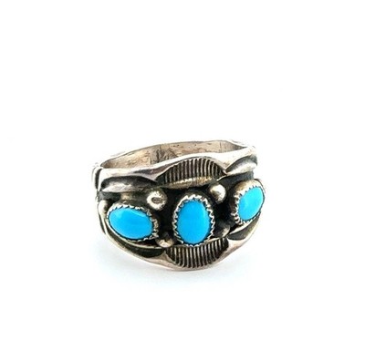 Size: 11 Vintage N.S.C. 925 Sterling Silver Native American Turquoise Ring 8.2g
