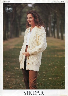 Sirdar 9050 Damen Jacke Grob 34-46'' Vintage Strickmuster