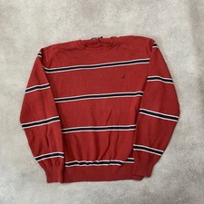 Nautica Jumper Mens XL Chunky Knit Vintage Striped Knitwear Sweater, Red
