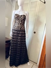 Sue Wong Nocturne Black Gold Lace Off Shoulder Maxi Dress Vintage 2