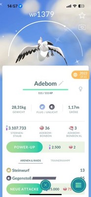 Shiny Adebom Pokemon Go sofort Tausch 1 Millionen Sternenstaub 