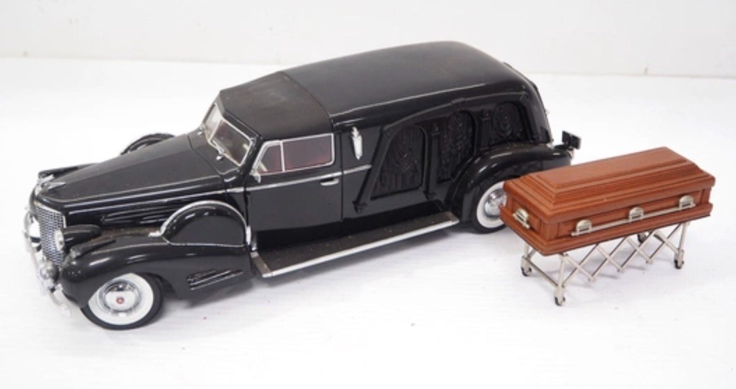 Precision Miniatures 1938 Cadillac Town Car Custom Carved Panel Hearse, 1:18