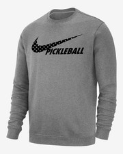 NIKE PICKLEBALL Club Fleece Crew Mens Swoosh Graphic Sweatshirt Heather Gray - L