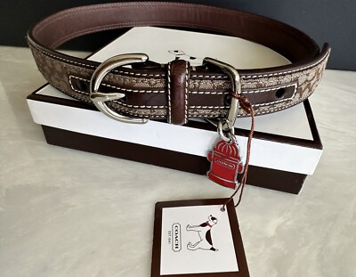 NEW COACH BROWN/ KHAKI JACQUARD & LEATHER RED HYDRANT CHARM DOG