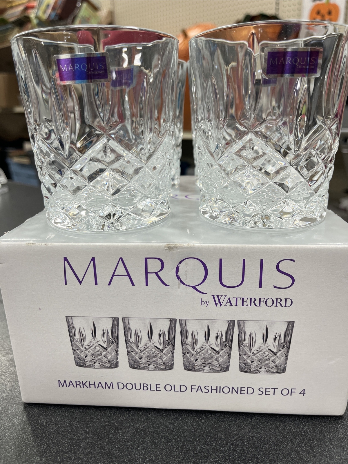 Double Old Fashioned Glasses Waterford Markham Scotch Whiskey Crystal