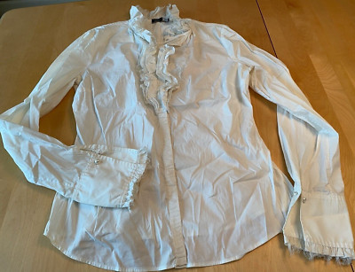 SAKS FIFTH AVENUE SIGNATURE BLOUSE BRIDGERTON VICTORIAN RUFFLE PEARL CUFFLINK 
