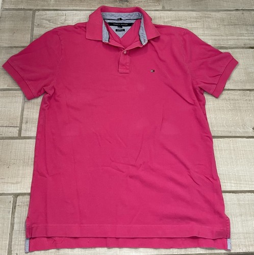 Tommy Hilfiger Men's Short Sleeve Polo Shirt in Classic Fit, Pink Large L
