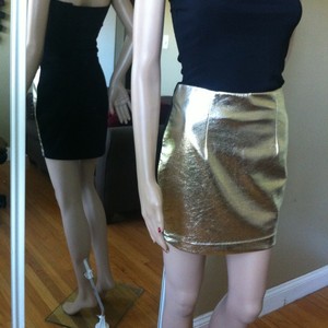 XXI-Forever-21-Metallic-Gold-amp-Black-Mini-Skirt-100-Polyester-Size-S