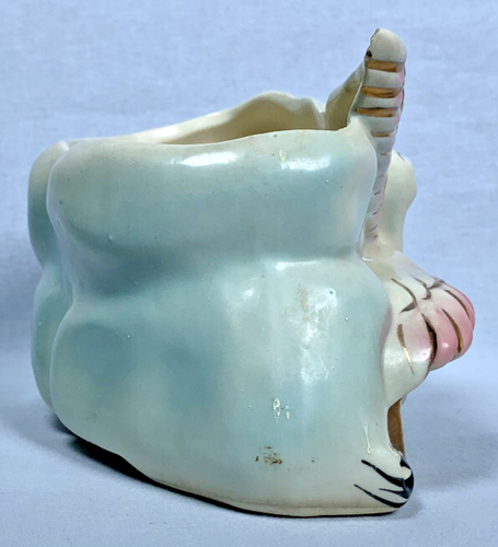 Vintage 6” Ceramic Stork Deliverying Baby Boy Nursery Planter Blue w/ Gold Trim - Picture 4 of 7