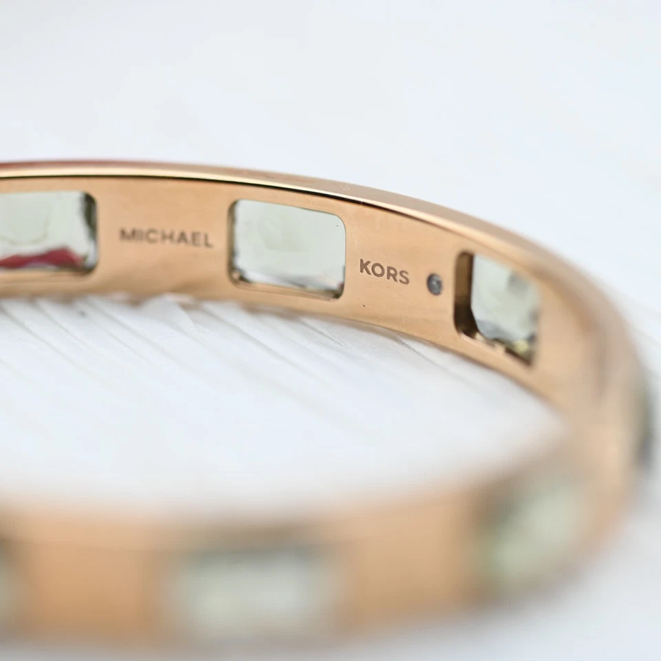 Michael Kors Open Back Gray Crystal Rose Tone Stainless Steel 6 3/4" Bangle - Image 3 of 4