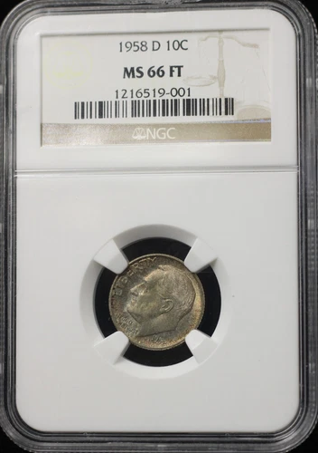 1958-D ROOSEVELT DIME 10C NGC MS66FT - FULL TORCH / FULL BANDS (P0066)
