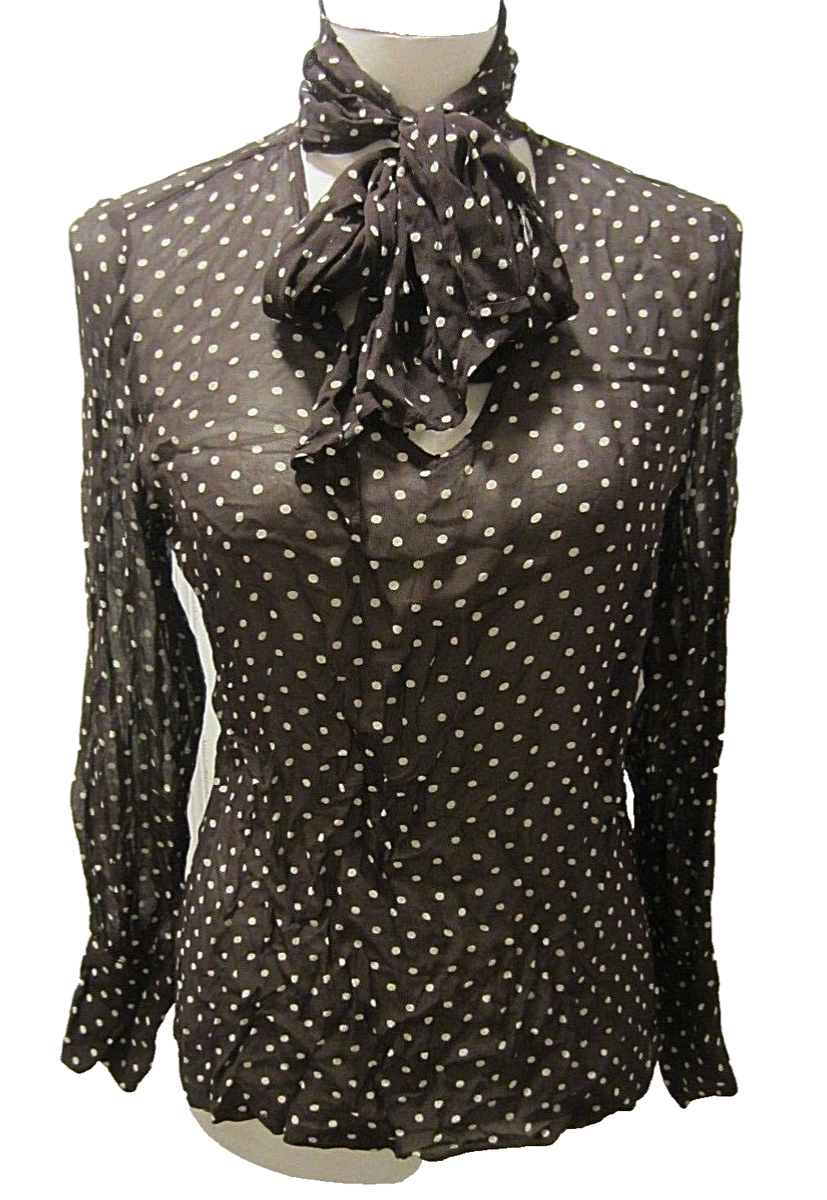 H & M Hennes Collection Brown white polka dot pussy bow