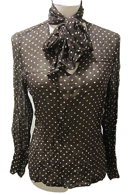 black and white polka dot blouse with bow