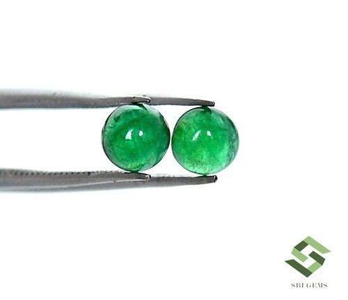5 mm Natural Emerald Round Cabochon Pair 1.02 CTS Loose Certified Gemstones - Picture 5 of 8