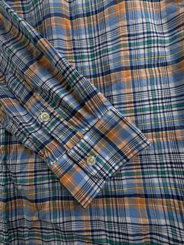 Ralph Lauren Orange Blue Plaid Size 20 Long Sleeve Button Up Shirt Oxford Youth - Picture 10 of 12