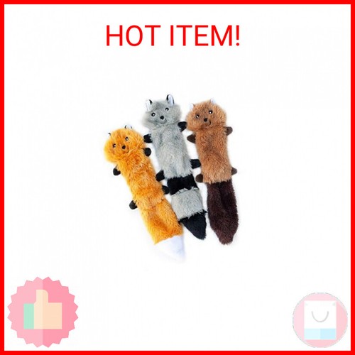 ZippyPaws Skinny Peltz - Fox, Raccoon, & Squirrel - No Stuffing Squeaky Dog Toys