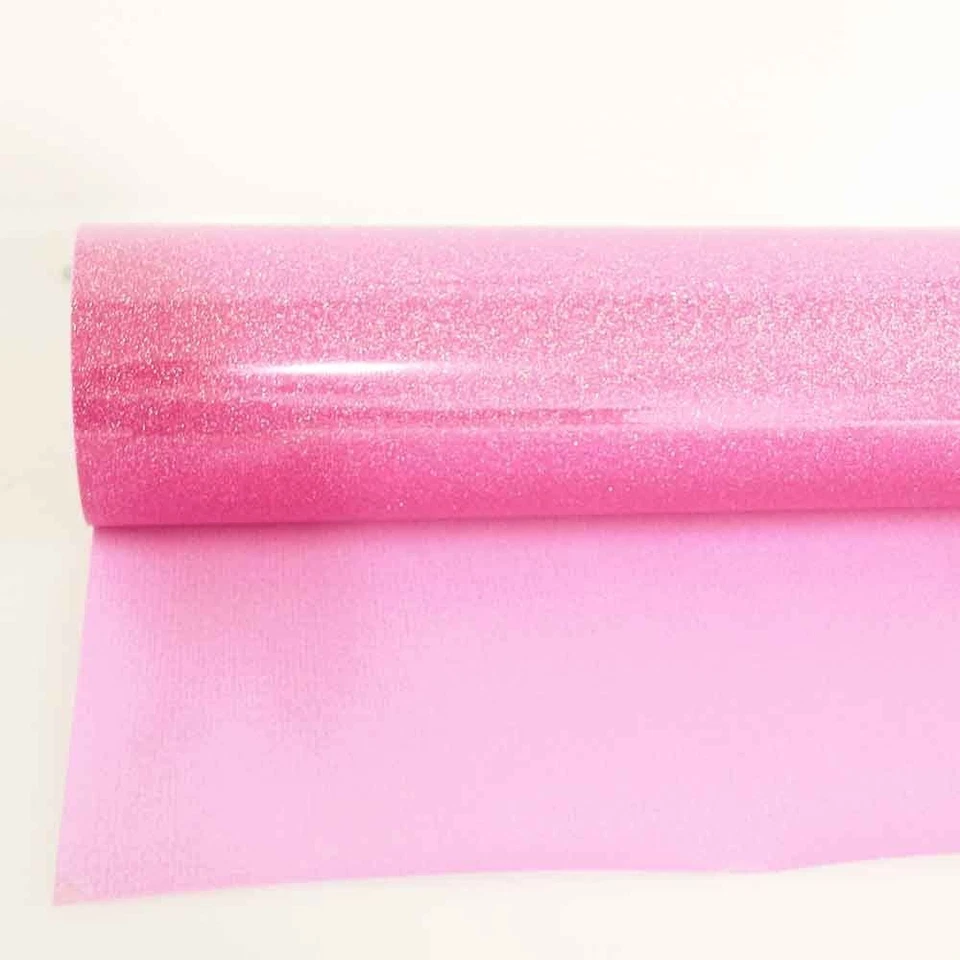 Pink Glitter Iron On Heat Transfer Vinyl Film DIY, Sheet For Cricut On T-Shirt - Image 4 of 4