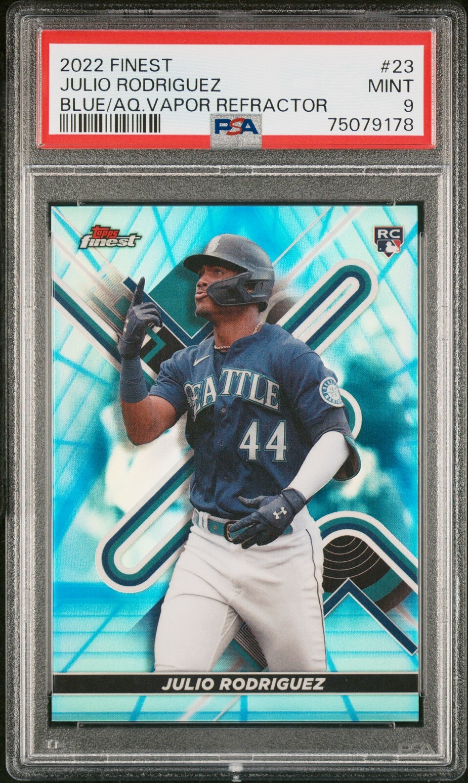 2022 Finest #23 Julio Rodriguez Blue Aqua Vapor Refractor RC PSA 9 240/250