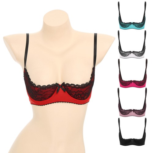 Damen 1/4 Cup Spitze Regal BH Büstenhalter Tops Bügel Push Up Bandeau, BH - Bild 4 von 40