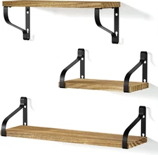 Floating Shelves Wall Mounted Set of 3, Rustic Wood Wall Storage Shelves for Bed